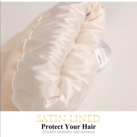 BEIGE UNISEX SATIN LINED (winter) BEANIE HAT (BRAND NEW) - Picture 4 of 5